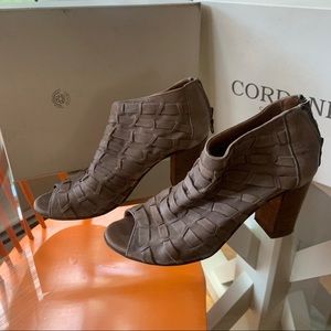 cordani brown leather lattice heels
